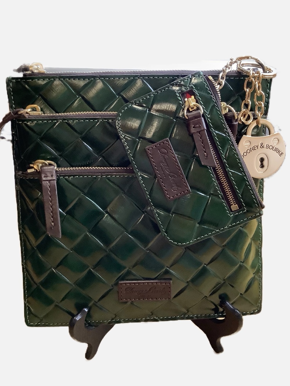DOONEY & BOURKE Emerald Green Woven Leather Crossbody Bag Card Case Set